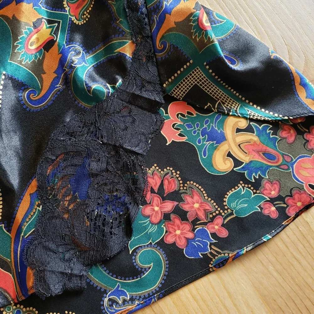 Vintage Victoria's Secret Gold Label Babydoll Slip Black Paisley Lace Size Med